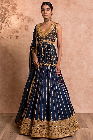 Midnight Blue Embroidered Lehenga Set by SWATI UBROI