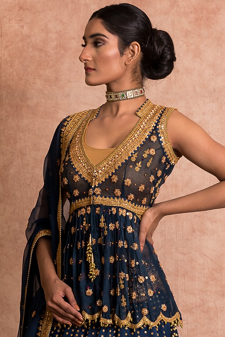 Midnight Blue Embroidered Bridal Lehenga Set by SWATI UBROI at Pernia's Pop Up Shop