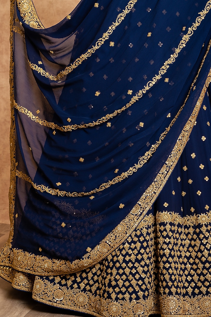 Dark Blue Hand Embroidered Bridal Lehenga Set by SWATI UBROI at Pernia's Pop Up Shop
