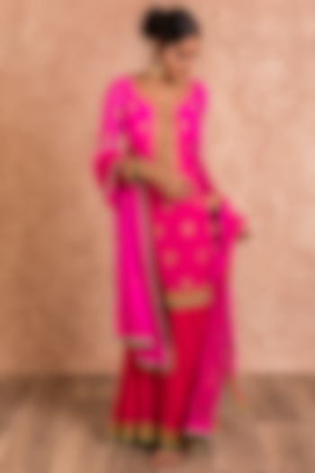 Pink Hand Embroidered Sharara Set by SWATI UBROI