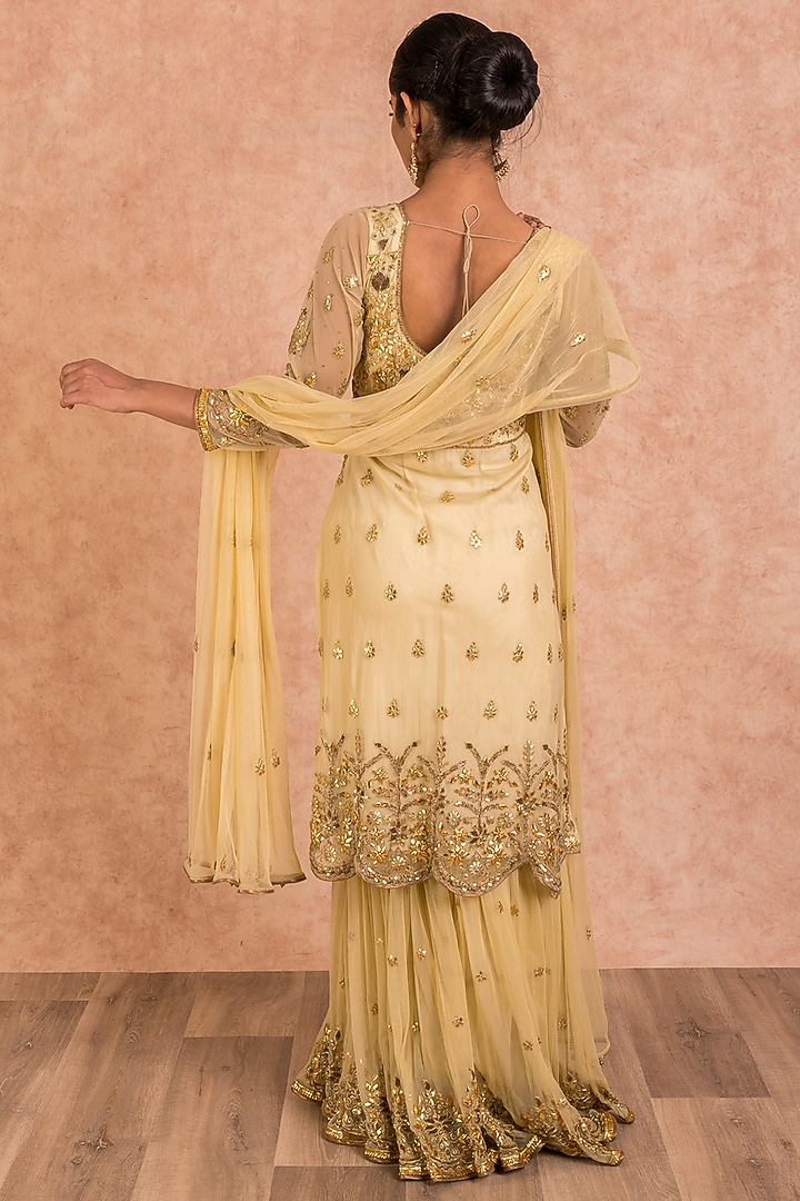 Champagne Gold Hand Embroidered Bridal Sharara Set by SWATI UBROI at Pernia's Pop Up Shop
