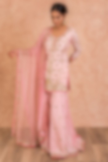 Blush Pink Hand Embroidered Gharara Set by SWATI UBROI