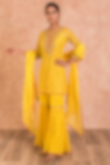 Yellow Embroidered Sharara Set by SWATI UBROI