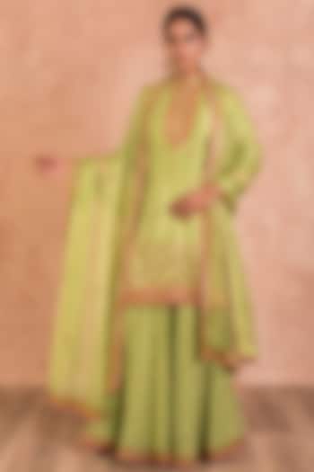 Green Embroidered Wedding Sharara Set by SWATI UBROI at Pernia's Pop Up Shop