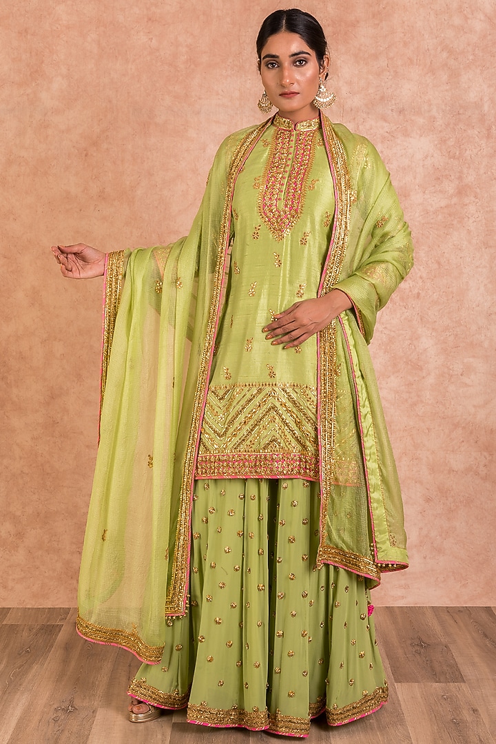 Green Embroidered Wedding Sharara Set by SWATI UBROI at Pernia's Pop Up Shop