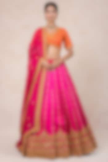 Fuchsia Silk Hand Embroidered Bridal Lehenga Set by SWATI UBROI at Pernia's Pop Up Shop