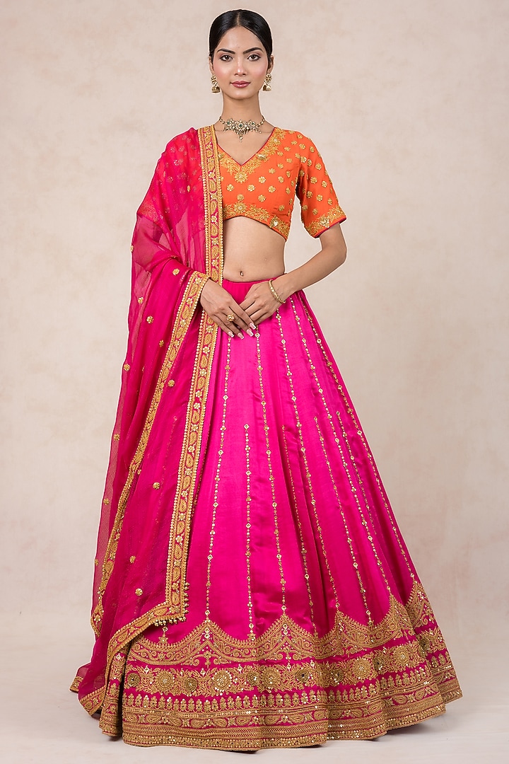 Fuchsia Silk Hand Embroidered Bridal Lehenga Set by SWATI UBROI at Pernia's Pop Up Shop