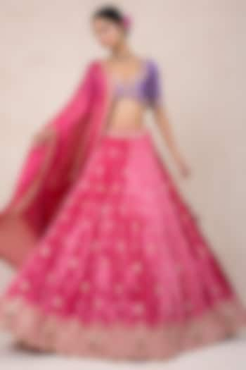 Pink Velvet Hand Embroidered Bridal Lehenga Set by SWATI UBROI at Pernia's Pop Up Shop