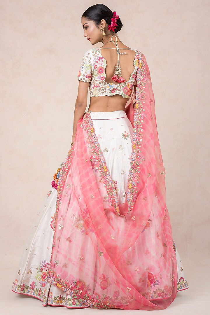 White Silk Gota Patti Embroidered Bridal Lehenga Set by SWATI UBROI at Pernia's Pop Up Shop