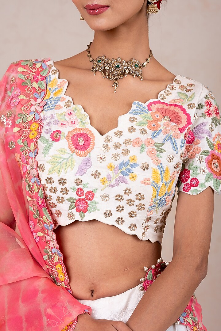 White Silk Gota Patti Embroidered Bridal Lehenga Set by SWATI UBROI at Pernia's Pop Up Shop