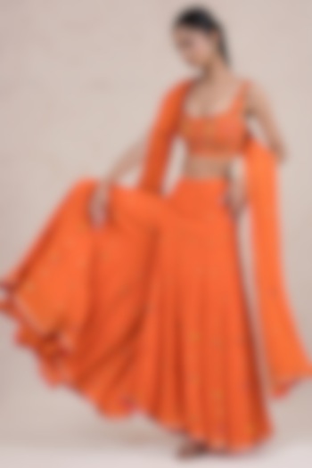 Orange Georgette Sharara Set by SWATI UBROI at Pernia's Pop Up Shop