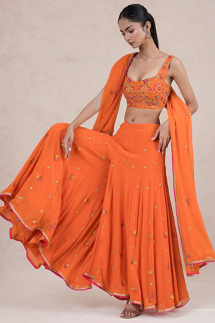 Orange Georgette Sharara Set by SWATI UBROI at Pernia's Pop Up Shop