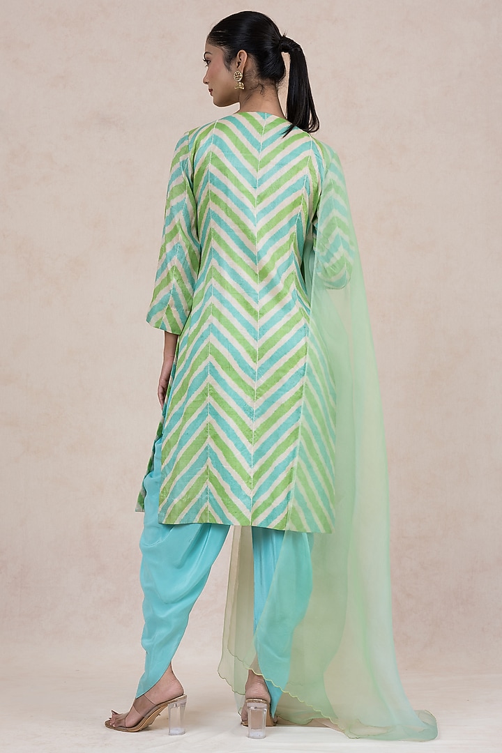 Ivory Silk Embroidered Leheriya Kurta Set by SWATI UBROI at Pernia's Pop Up Shop