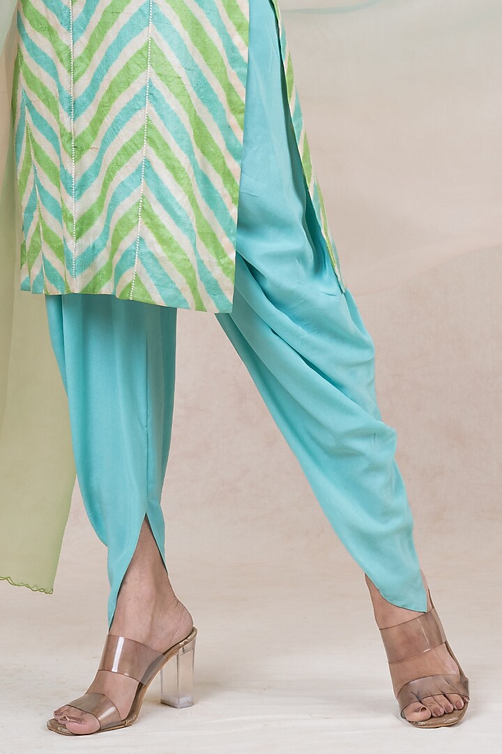 Ivory Silk Embroidered Leheriya Kurta Set by SWATI UBROI at Pernia's Pop Up Shop