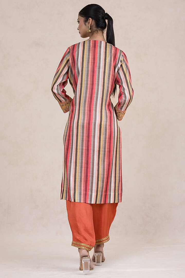 Multi-Colored Silk Cord Embroidered & Printed Kurta Set by SWATI UBROI at Pernia's Pop Up Shop