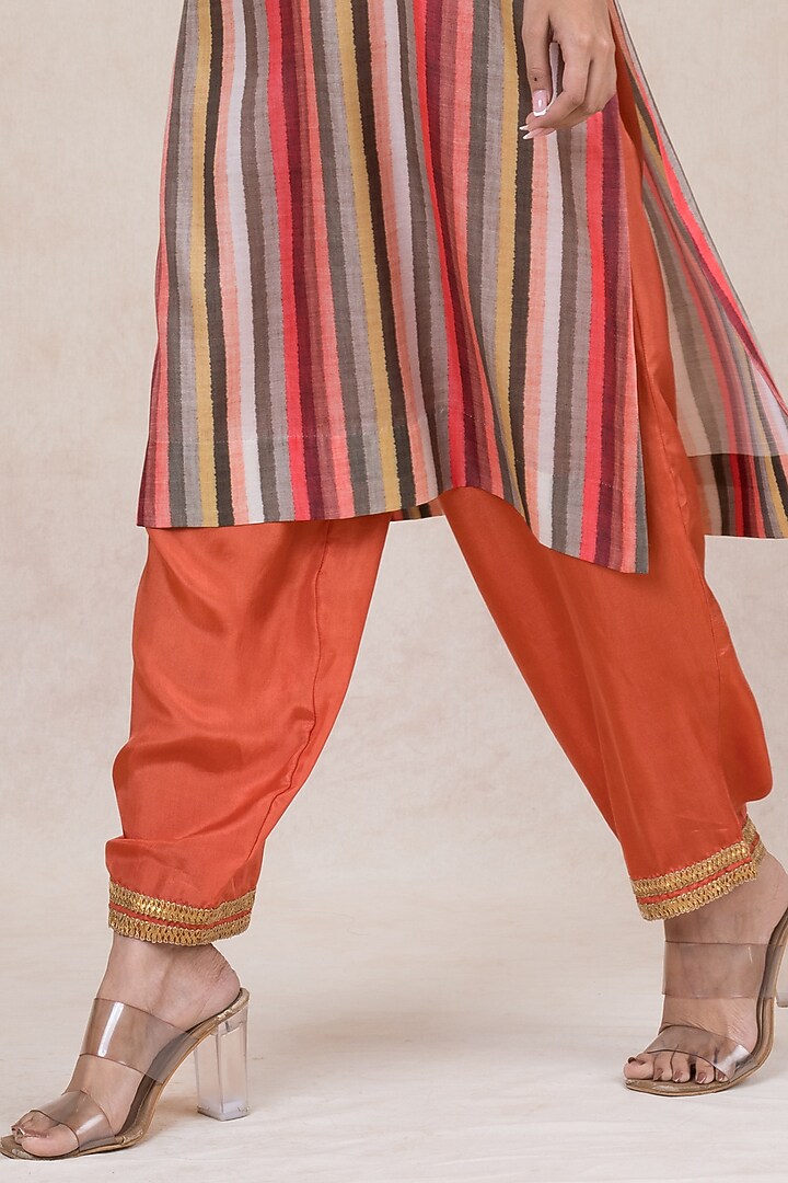 Multi-Colored Silk Cord Embroidered & Printed Kurta Set by SWATI UBROI at Pernia's Pop Up Shop