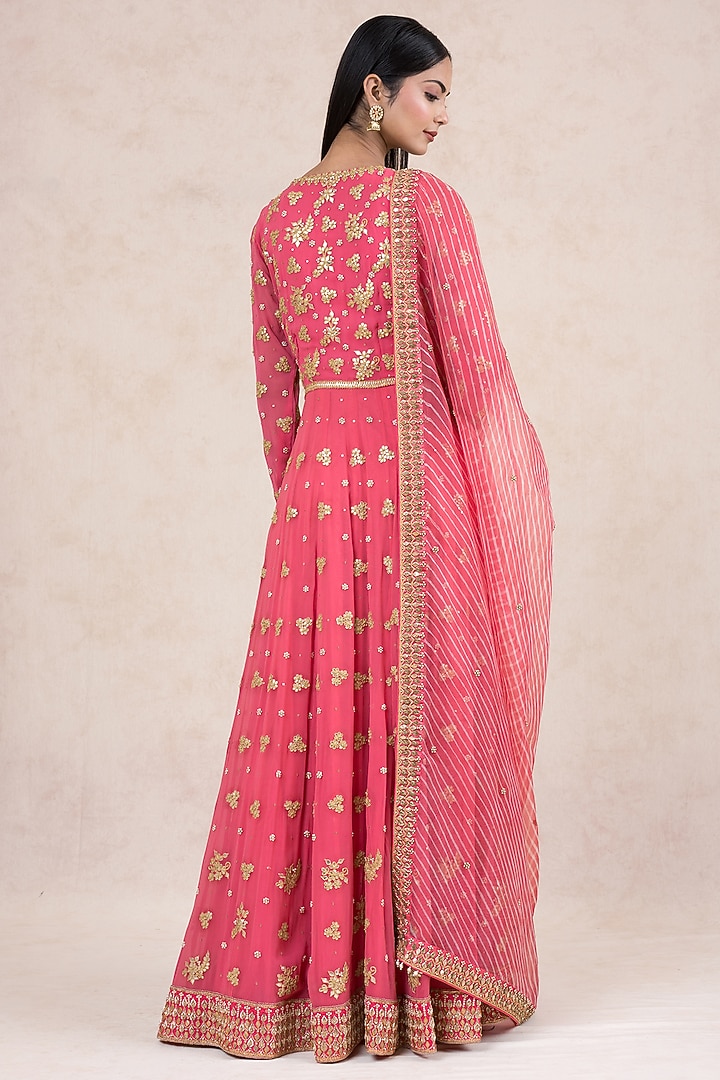 Pink Georgette Gota patti Embroidered Bridal Anarkali Set by SWATI UBROI at Pernia's Pop Up Shop