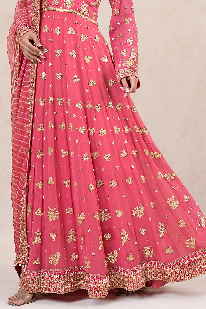 Pink Georgette Gota patti Embroidered Bridal Anarkali Set by SWATI UBROI at Pernia's Pop Up Shop