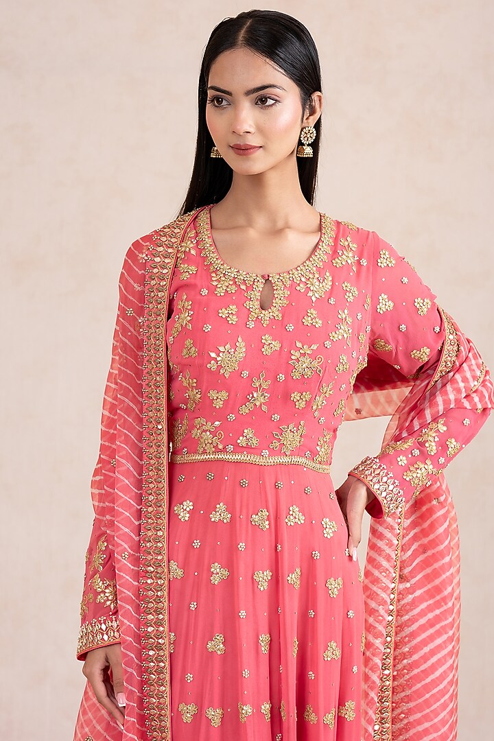 Pink Georgette Gota patti Embroidered Bridal Anarkali Set by SWATI UBROI at Pernia's Pop Up Shop