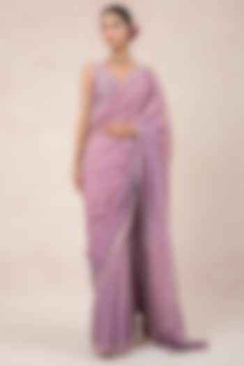 Lavender Ombre Chiffon Sequins & Pearl Embroidered Saree Set by SWATI UBROI