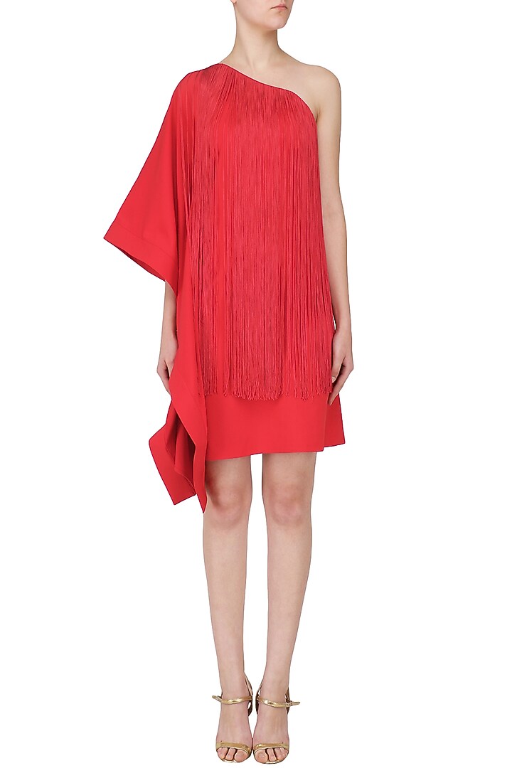 Crimson One shoulder dress available only at Pernia's Pop Up Shop.