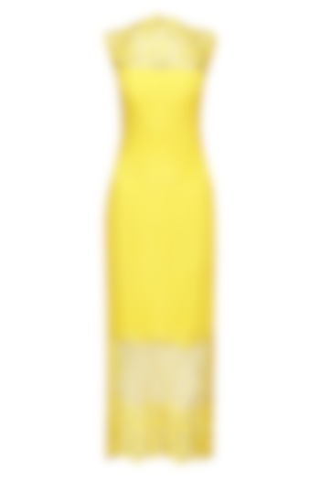 Yellow Guipure Ankle Length Dress by Swatee Singh