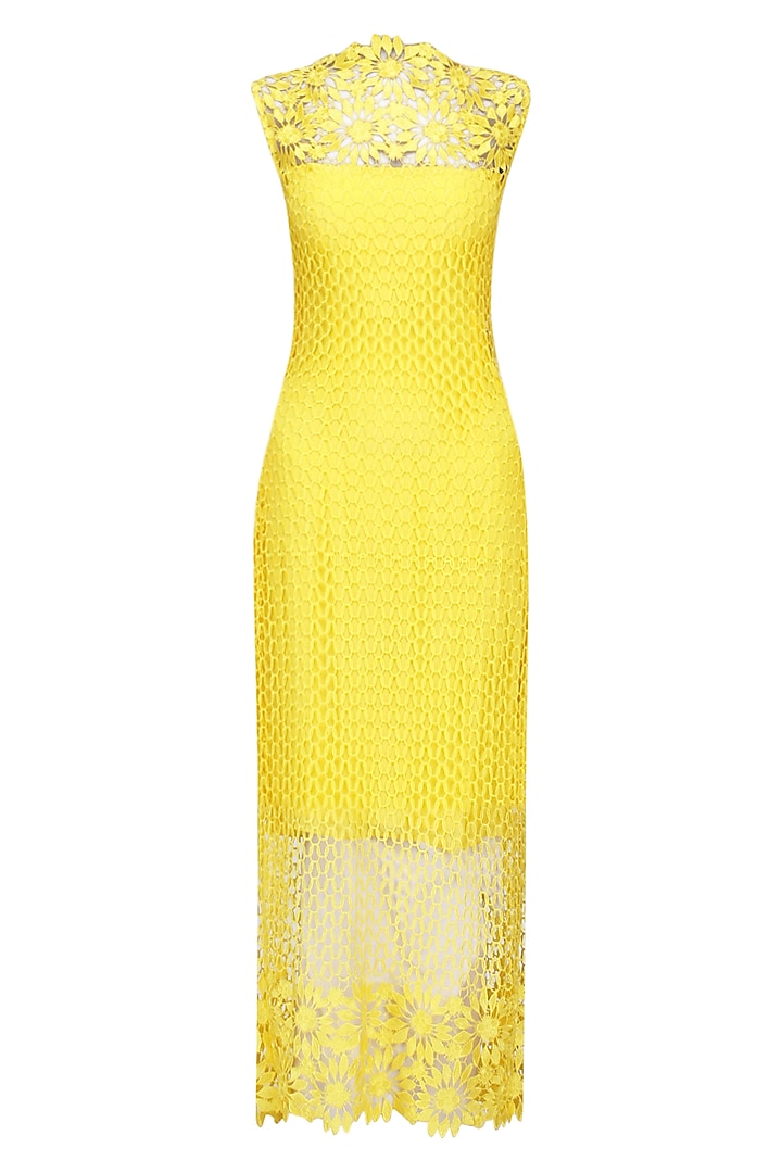 Yellow Guipure Ankle Length Dress by Swatee Singh