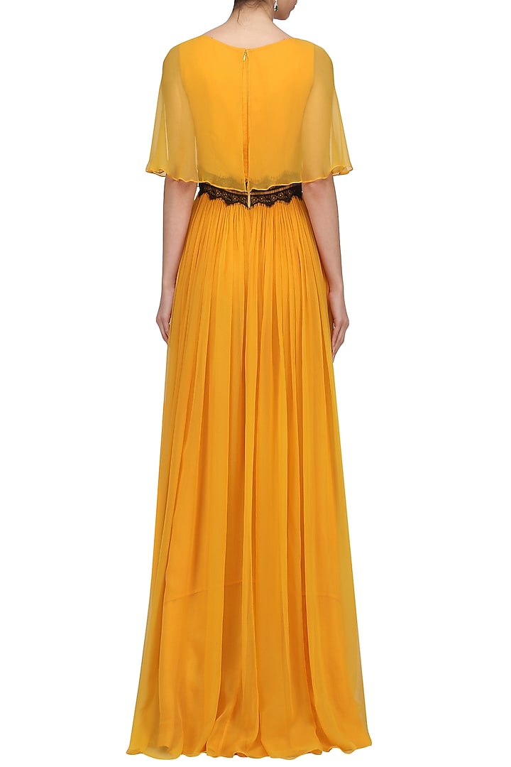 Mustard overlay cape gown available only at Pernia's Pop Up Shop.
