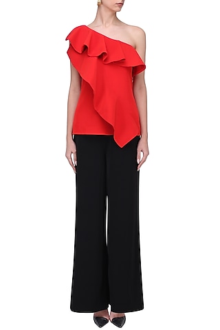 Crimson One Shoulder Top by Swatee Singh