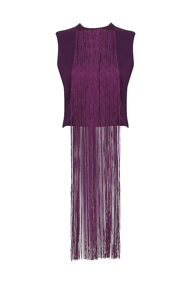 Purple Fringe Crop Top by Swatee Singh