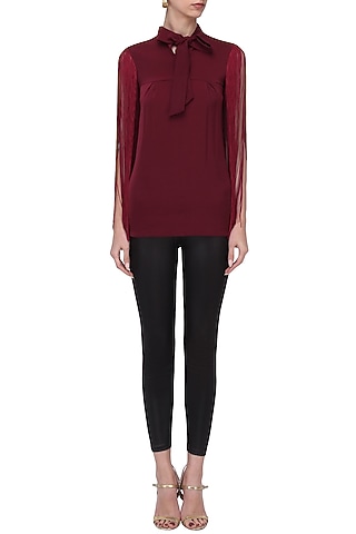 Maroon Scarf Collar Top by Swatee Singh