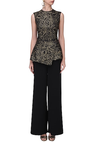 Black and Gold Peplum Top by Swatee Singh