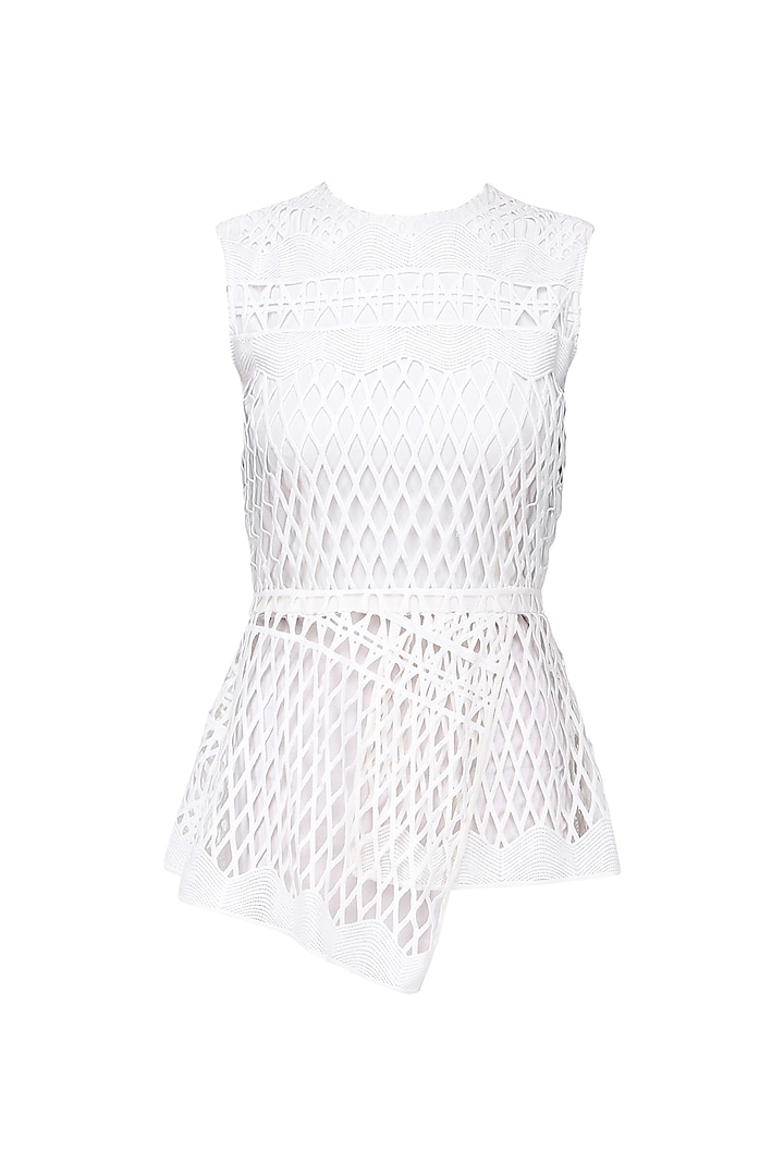 Ivory geometric lace peplum top available only at Pernia's Pop Up Shop.
