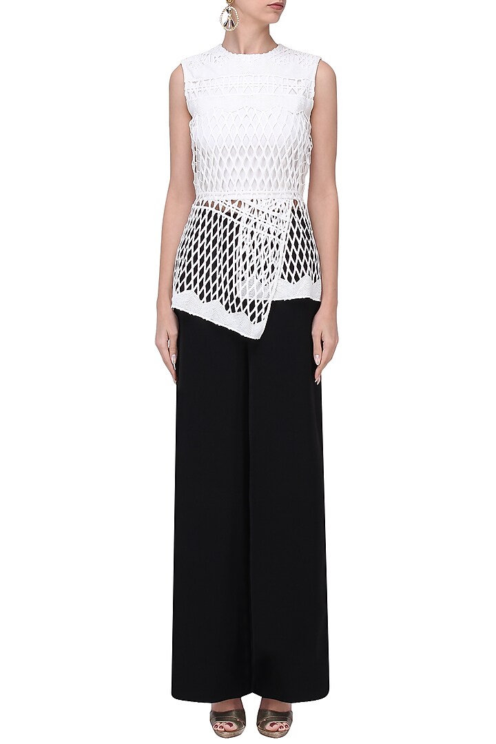 Ivory geometric lace peplum top available only at Pernia's Pop Up Shop.