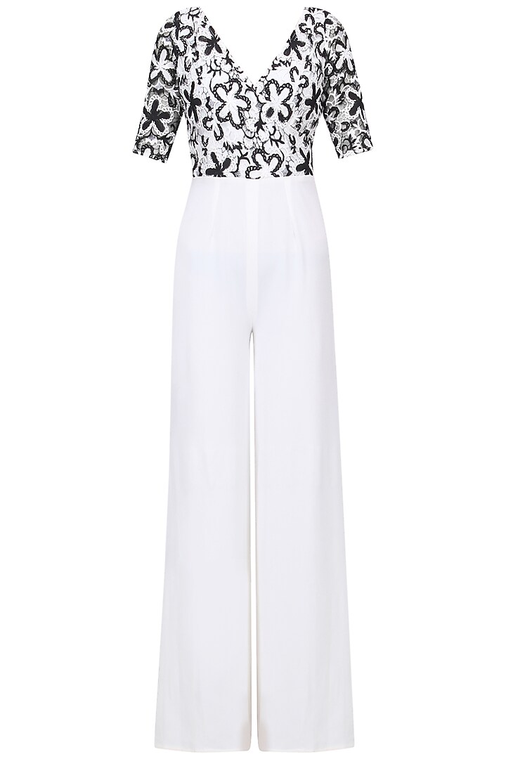 Black and White Floral Jumpsuit by Swatee Singh