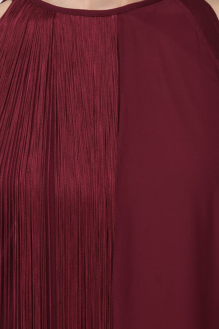 Maroon fringe halter neck dress available only at Pernia's Pop Up Shop.