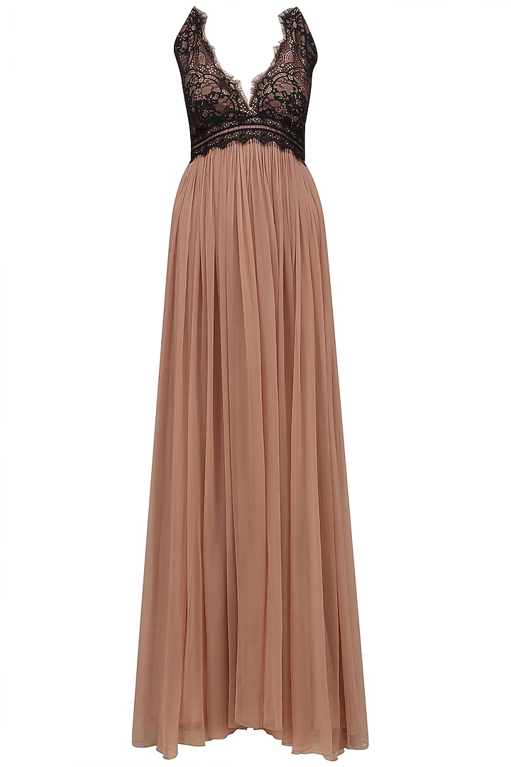 Sand color and black lace gown available only at Pernia's Pop Up Shop.