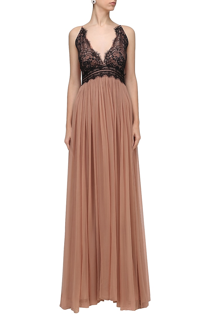 Sand color and black lace gown available only at Pernia's Pop Up Shop.