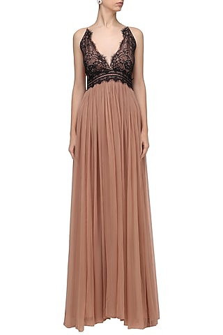 Sand Color and Black Lace Gown by Swatee Singh
