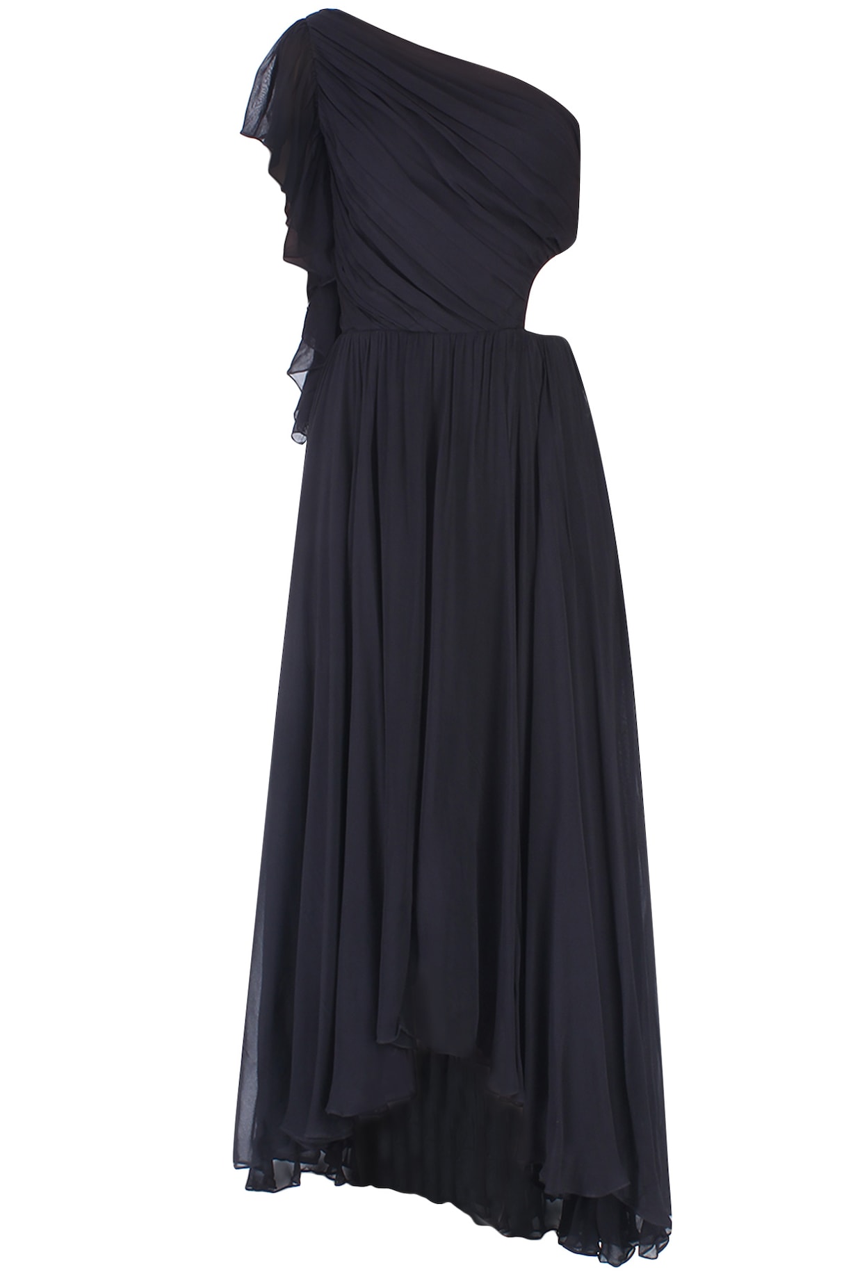 Black one shoulder cut out ruffle maxi dress available only at Pernia's Pop  Up Shop. 2026