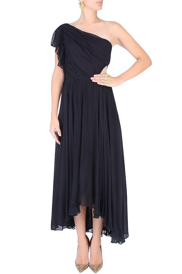 Black One Shoulder Frill Dress Black One Shoulder Cut Out Ruffle