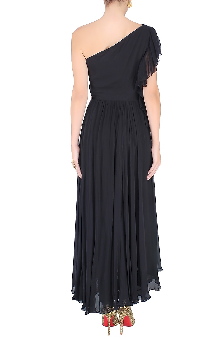 Black one shoulder cut out ruffle maxi dress available only at Pernia's Pop Up Shop.