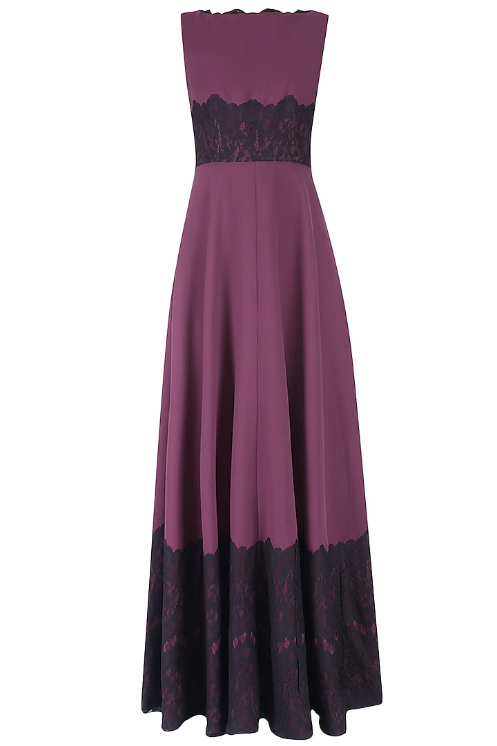 Deep Purple Lace Applique Fay Gown by Swatee Singh
