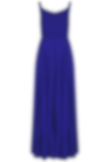 Royal Blue Diamante Neck Ruffle Gown by Swatee Singh