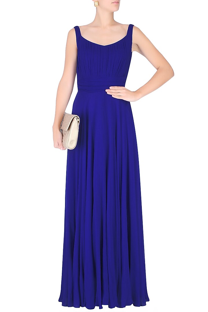 Royal blue diamante neck ruffle gown available only at Pernia's Pop Up Shop.
