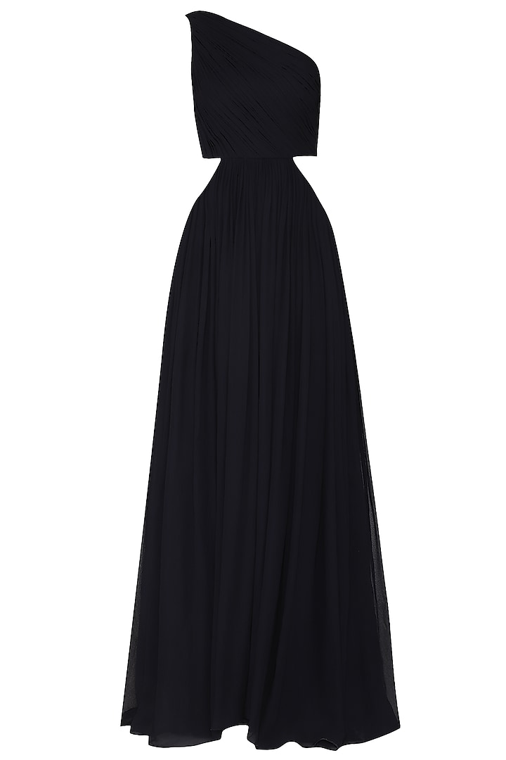 Navy blue gathered one shoulder gown available only at Pernia's Pop Up ...