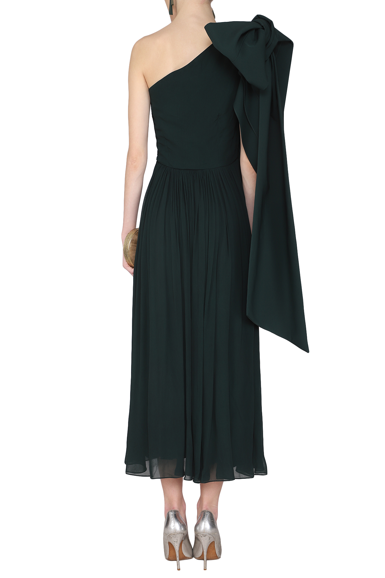 Green one shoulder pleated dress available only at Pernia's Pop Up Shop ...