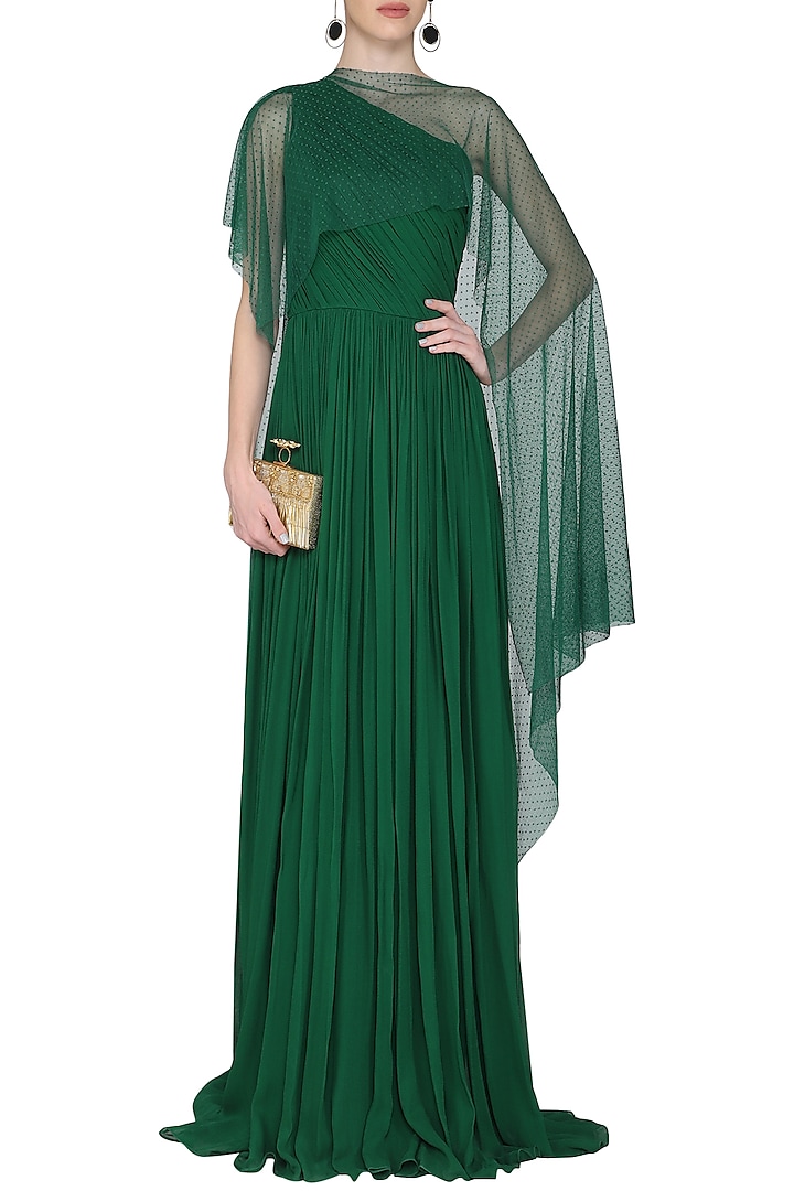 Dark green one shoulder pleated gown available only at Pernia's Pop Up ...