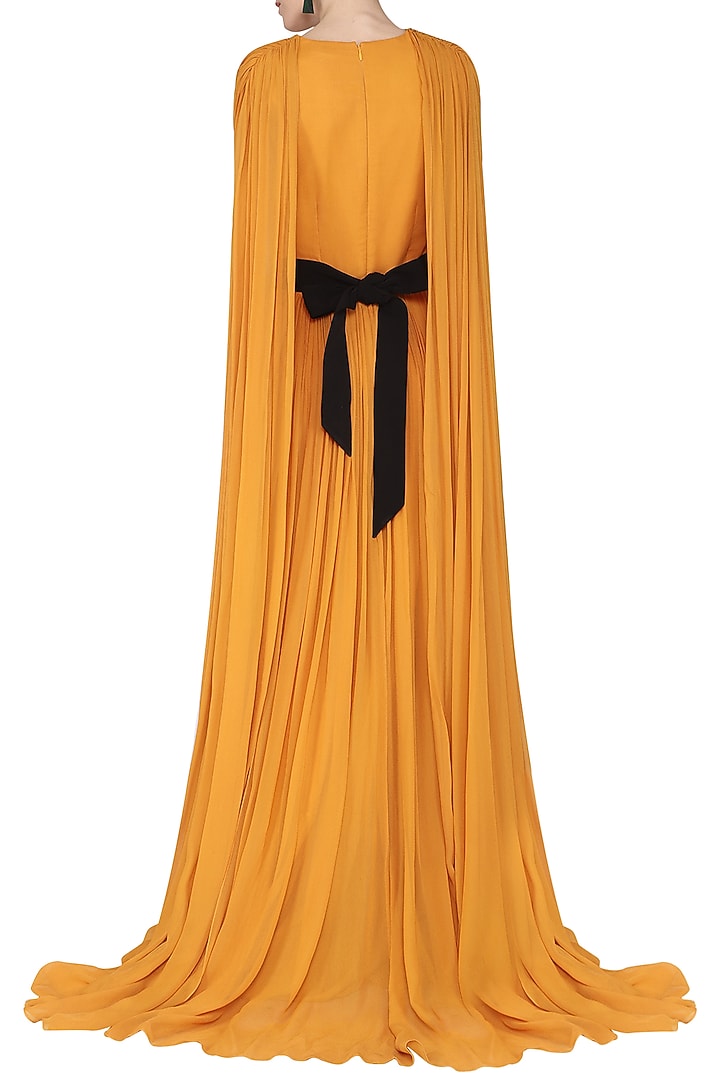 Mustard gown with kaftan drape available only at Pernia's Pop Up Shop.