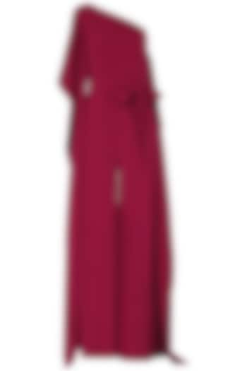 Red One Shoulder Drape Jumpsuit by Swatee Singh
